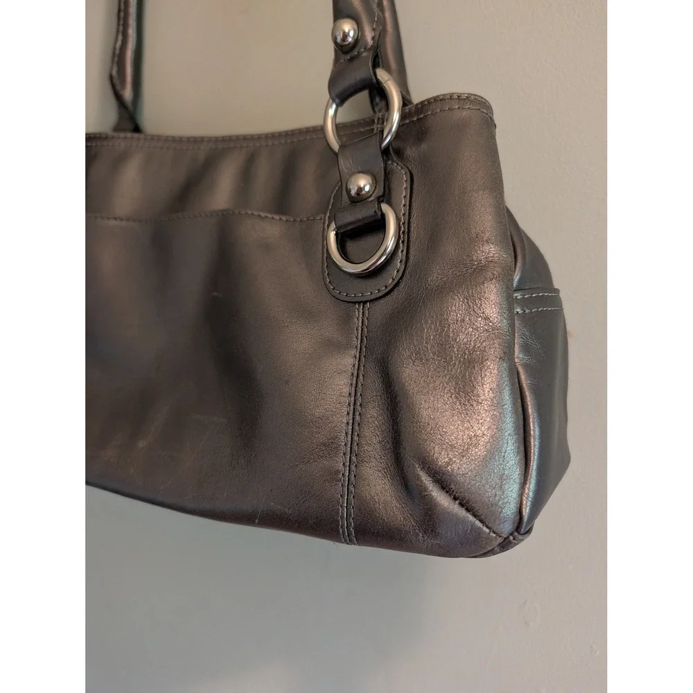Vintage Y2K Giani Bernini Metallic Pewter Leather Shoulder Bag Silver Hardware